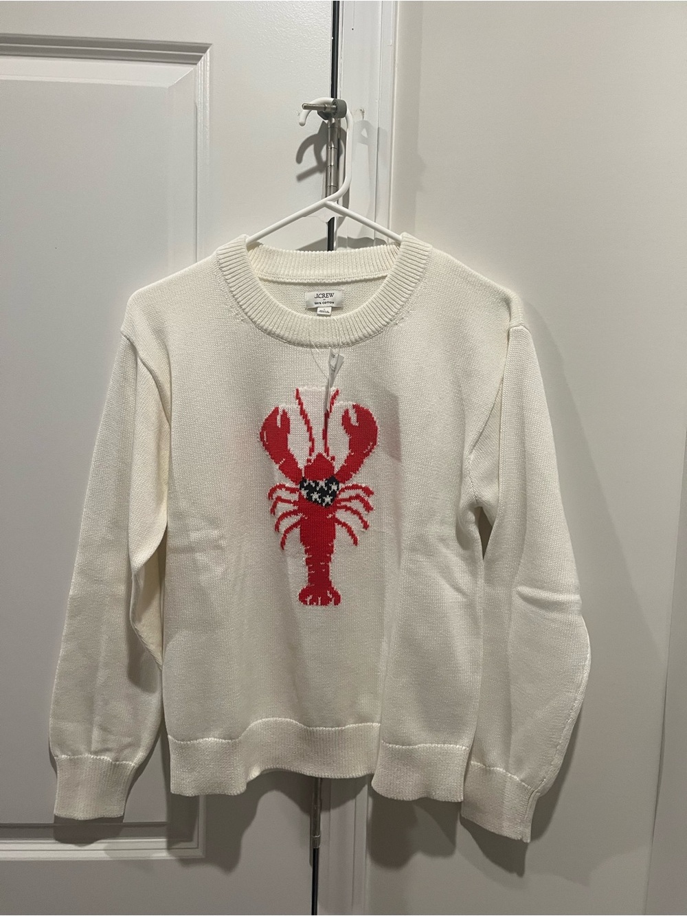 J. Crew Cream Crewneck Sweater with Red Lobster Motif